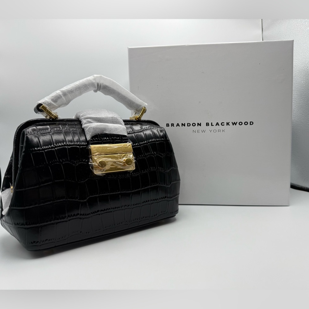 New in the Box BRANDON BLACKWOOD Black Croc ELIZABETH DOCTOR BAG - Picture 1 of 11
